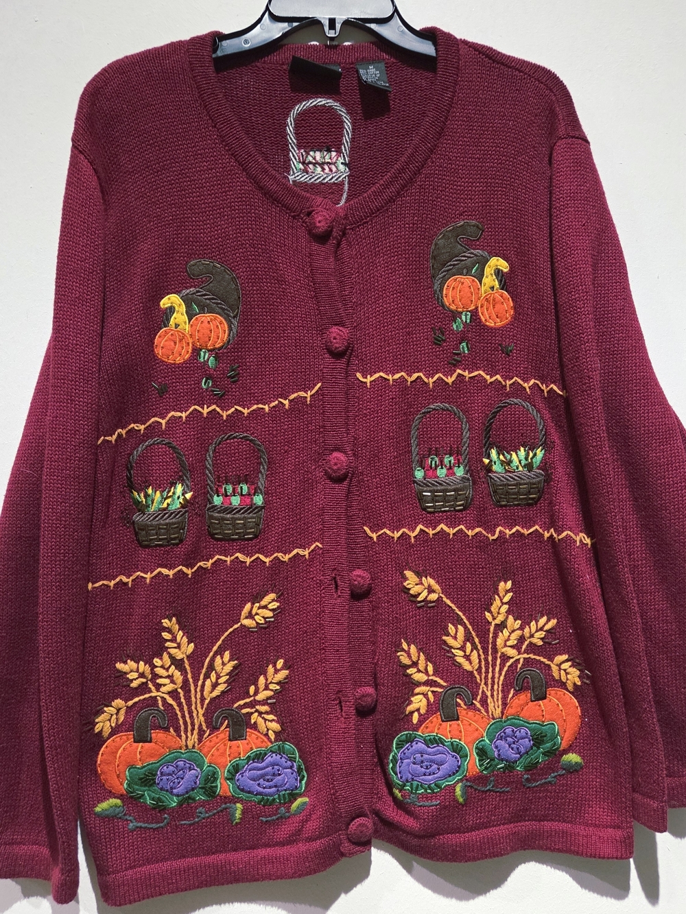 Women's Burgundy Embroidered Pumpkin Cardigan Sweater